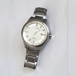 Citizen Eco Drive Titanium Silver Tone Wide Band Quartz Men's Watch